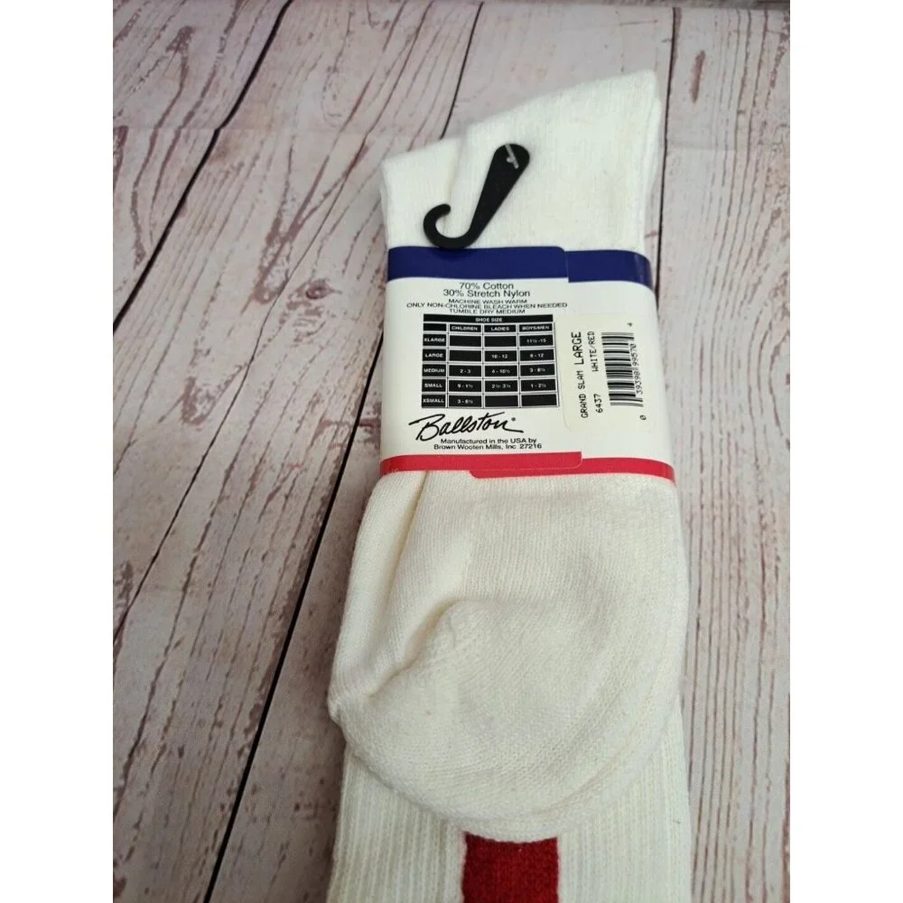 NWT‎ Ballston Baseball/Softball Red Stirrup Two-in-One Socks,  LRG 8-12 USA Made